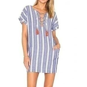 Tularosa Warren blue & white striped short sleeve tunic mini dress size S